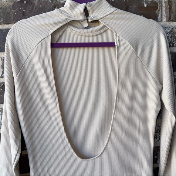 NWT Forever 21 Beige Ribbed Knit Keyhole Mock Neck Long Sleeve Midi Dress sz XL - Picture 4 of 9